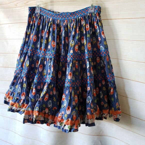 CeliaB Manatier Ruffled Tiered Embroidered Full Mini Skirt Large Multi Color - Picture 9 of 16
